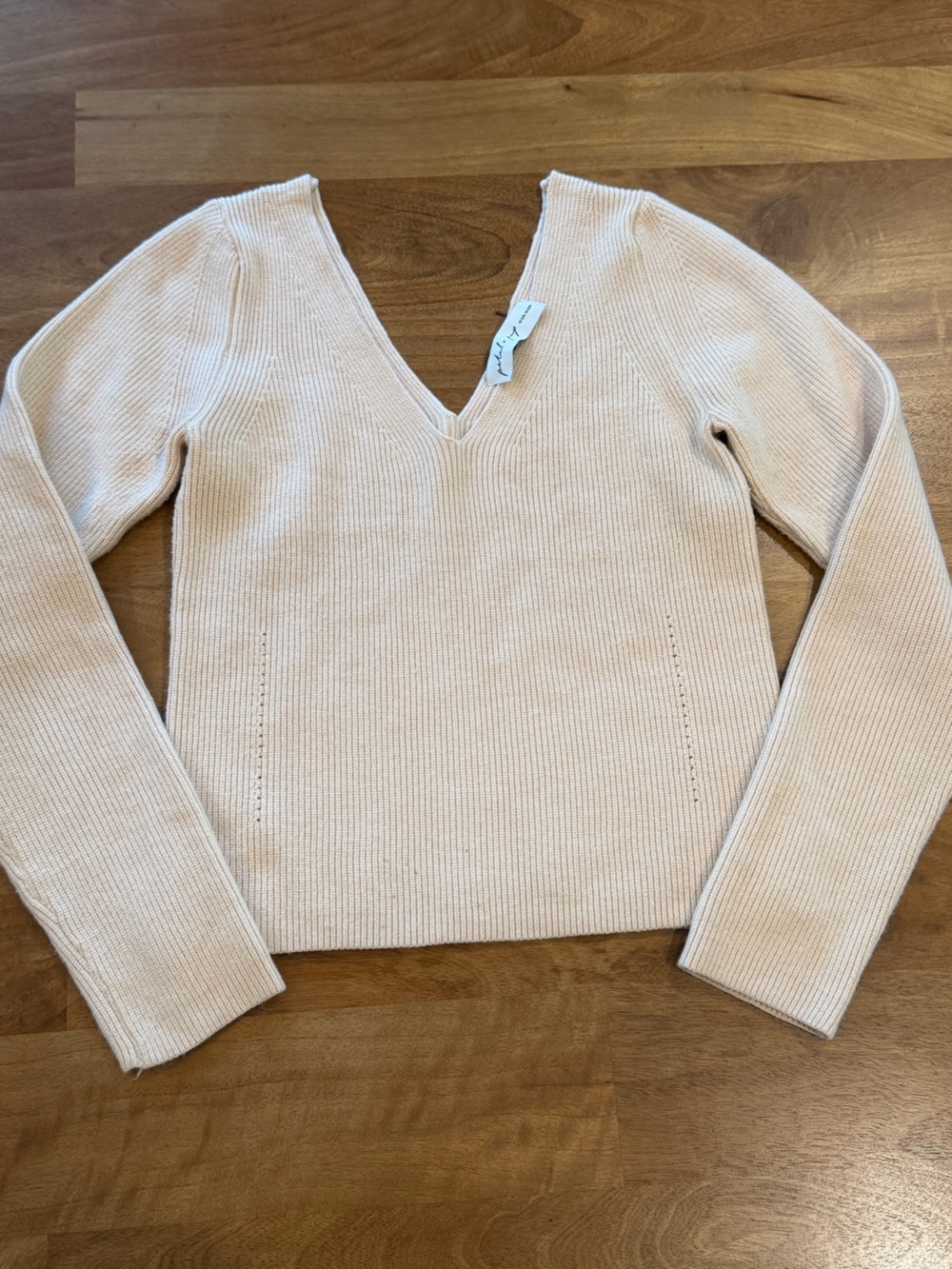 Petal & Pup Cream V-Neck Ribbed Sweater Size S/M